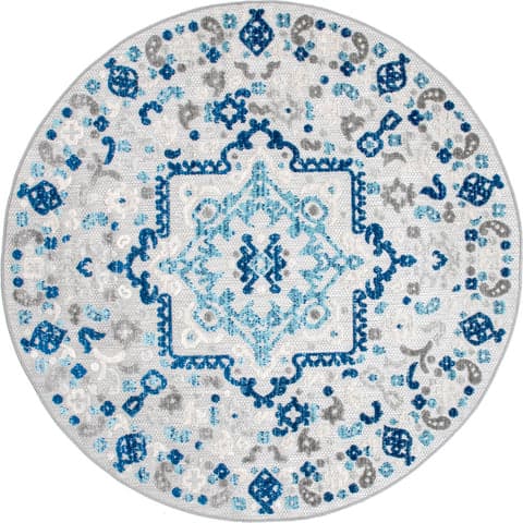 Isolated view of Blue Round Castle Medallion Indoor/Outdoor Rug, showcasing its design