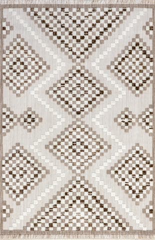 Isolated view of Ivory Rectangle Vahani Iridescent Diamond Rug, showcasing its design