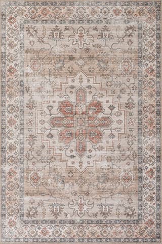 Isolated view of Beige Rectangle Mara Medallion Spill Proof Washable Rug, showcasing its design