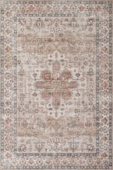 Isolated view of Beige Rectangle Mara Medallion Spill Proof Washable Rug, showcasing its design