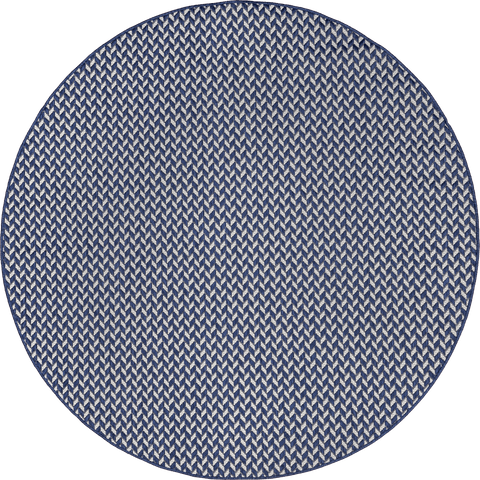 Isolated view of Navy Round Taraji Herringbone Indoor/Outdoor Rug, showcasing its design