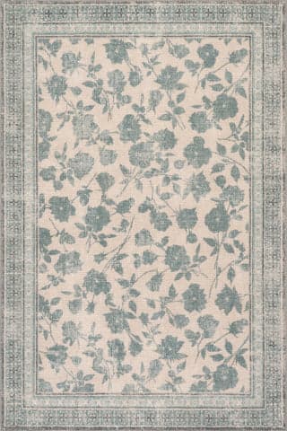 Isolated view of Teal Runner Botanica Hand-Tufted Botanical Wool-Blend Rug, showcasing its design