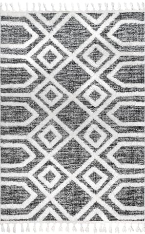Isolated view of Grey Rectangle Textured Paneled Lattice Rug, showcasing its design