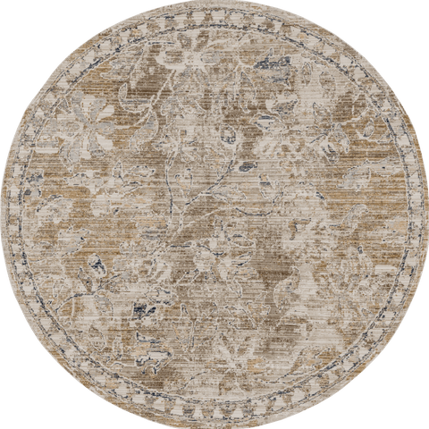 Isolated view of Beige Round Camile Vintage Washable Indoor/Outdoor Rug, showcasing its design
