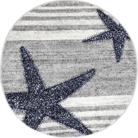 Isolated view of Grey Round Iliana Striped Starfish Rug, showcasing its design