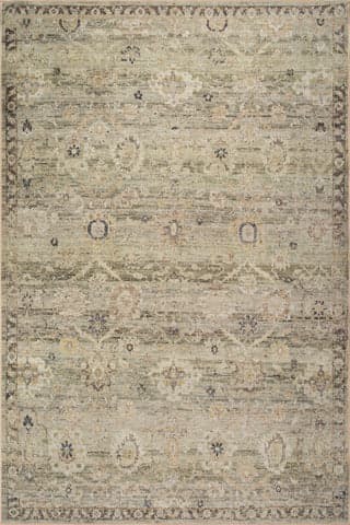 Isolated view of Green Rectangle Veloura Traditional Bordered Washable Rug, showcasing its design