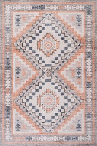 Isolated view of Light Orange Rectangle Violeta Timeless Medallion Spill Proof Washable Rug, showcasing its design