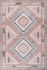 Isolated view of Light Orange Rectangle Violeta Timeless Medallion Spill Proof Washable Rug, showcasing its design
