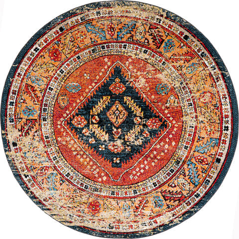 Isolated view of Multicolor Round Vintage Floral Indoor/Outdoor Rug, showcasing its design