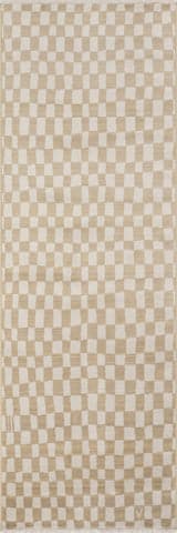 Isolated view of Beige Runner Rasali Checkered Box Rug, showcasing its design