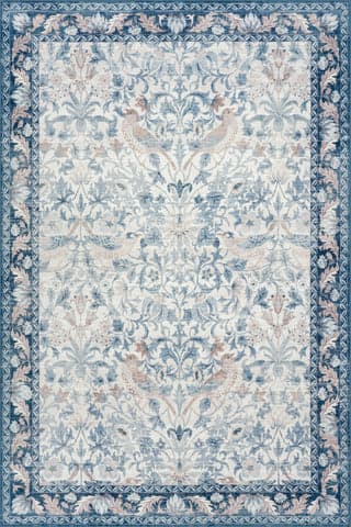 Isolated view of Blue Rectangle Mauri Bordered Floral and Paisley Washable Rug, showcasing its design