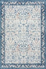 Isolated view of Blue Rectangle Mauri Bordered Floral and Paisley Washable Rug, showcasing its design