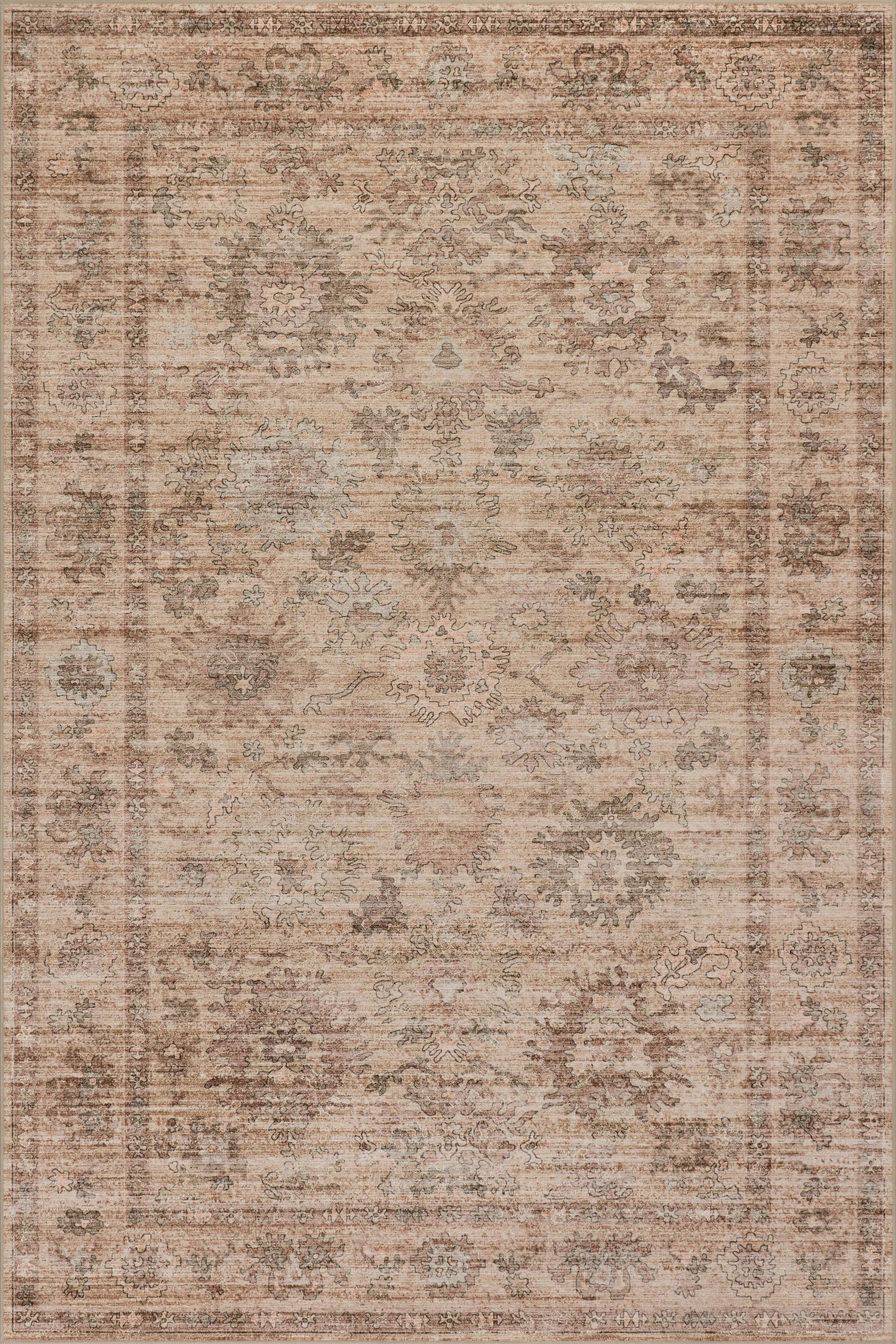 Ise Traditional Floral Washable Rug | Peach – Rugs USA