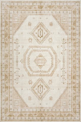 Isolated view of Natural Rectangle Hanice Oriental and Persian Washable Rug, showcasing its design