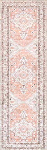 Isolated view of Peach Runner Faded Rosette Washable Rug, showcasing its design