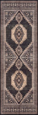 Isolated view of Brown Runner Mev Oriental and Persian Washable Rug, showcasing its design