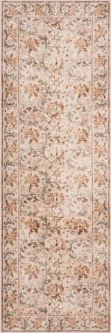 Isolated view of Peach Runner Sinikse Floral and Paisley Washable Rug, showcasing its design