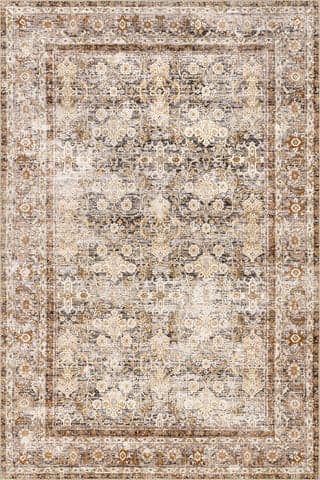 Isolated view of Ivory Rectangle Ila Floral Spill Proof Washable Rug, showcasing its design