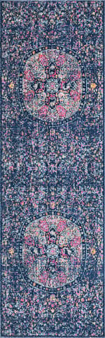 Isolated view of Navy Runner Floral Encompass Mandala Rug, showcasing its design