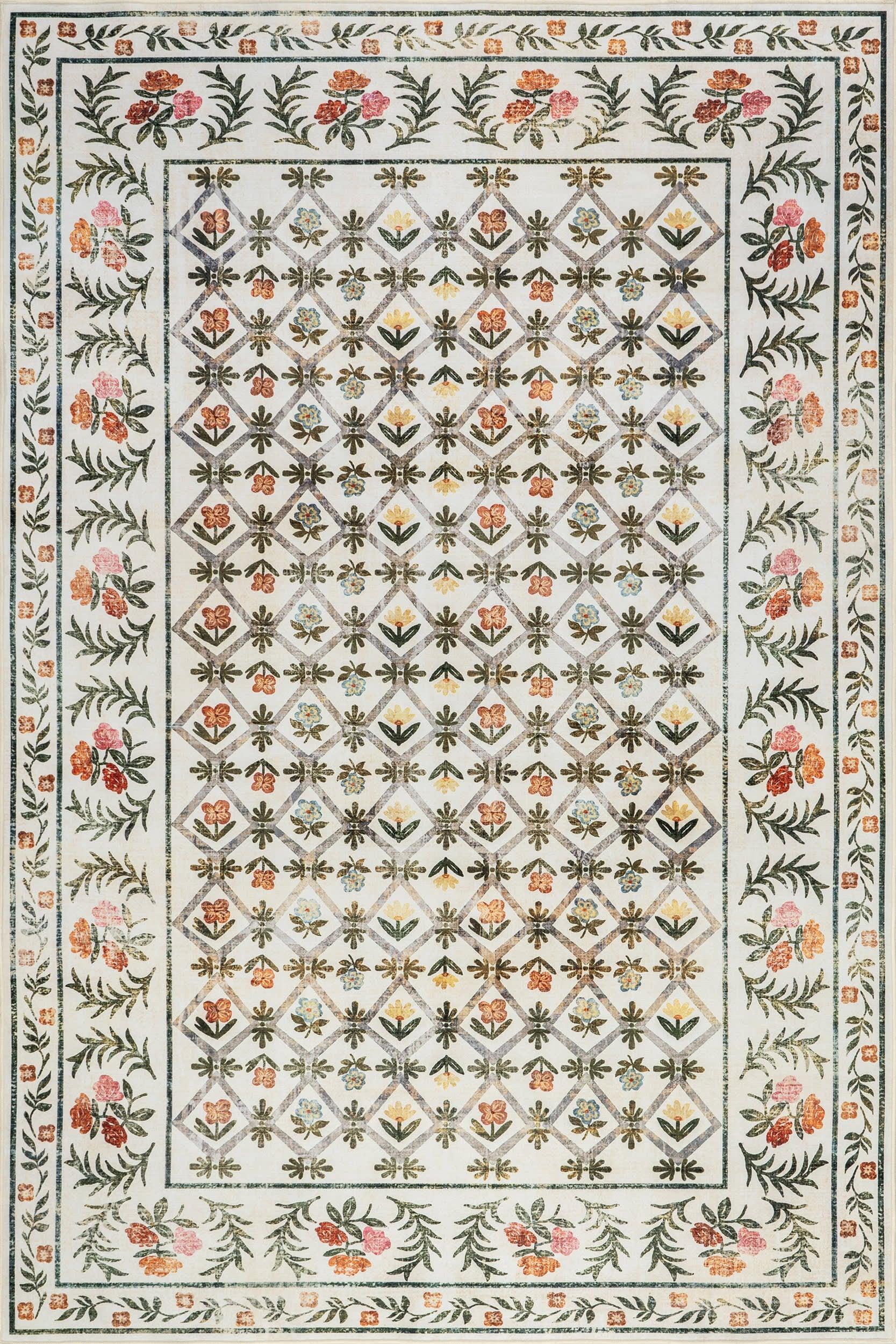 Park Floral Washable Rug | Ivory