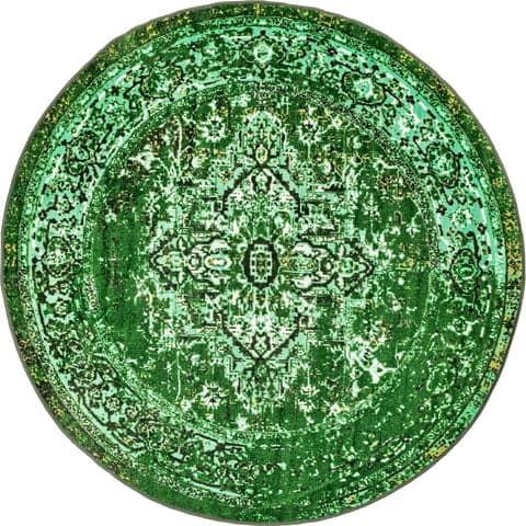 Isolated view of Green Round Persian Vintage Rug, showcasing its design