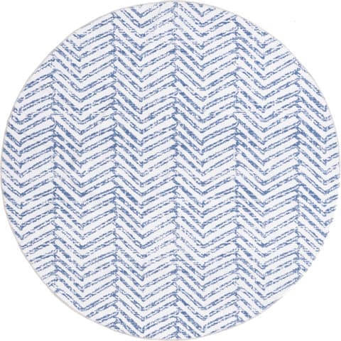 Isolated view of Blue Round Reverse Herringbone Washable Rug, showcasing its design