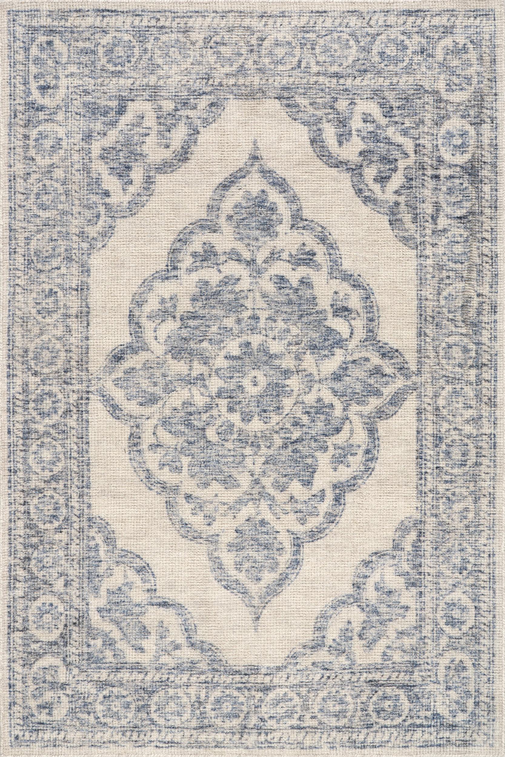 Istanbul Hand-Tufted Ornate Border Wool-Blend Rug | Dark Blue 6x9