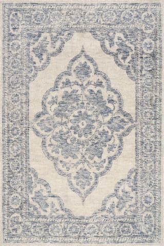 Isolated view of Dark Blue Rectangle Istanbul Hand-Tufted Ornate Border Wool-Blend Rug, showcasing its design