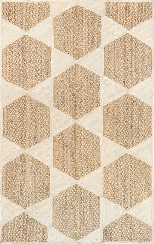 Isolated view of Ivory Rectangle Adhara Jute Honeycomb Rug, showcasing its design