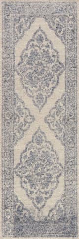 Isolated view of Dark Blue Runner Istanbul Hand-Tufted Ornate Border Wool-Blend Rug, showcasing its design