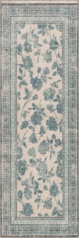 Isolated view of Teal Runner Botanica Hand-Tufted Botanical Wool-Blend Rug, showcasing its design