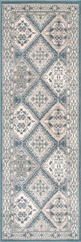 Isolated view of Blue Runner Melange Tiles Rug, showcasing its design