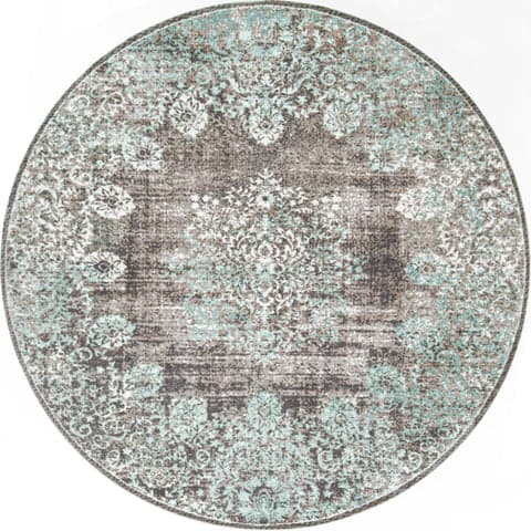 Isolated view of Teal Round Faded Lace Rug, showcasing its design