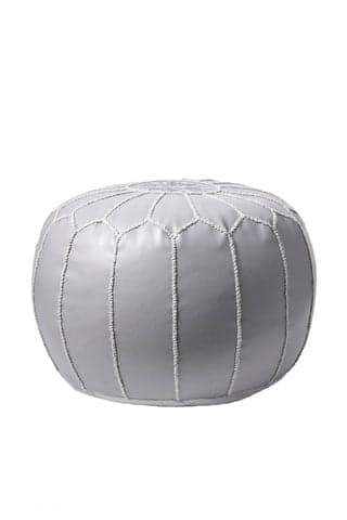 Isolated view of Dark Grey Round Moroccan Ottoman, showcasing its design