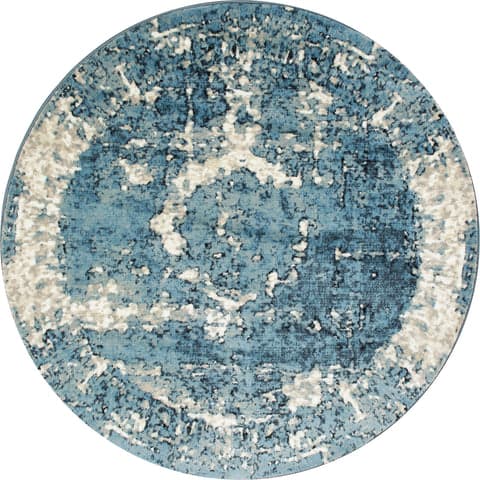 Isolated view of Blue Round Distressed Foggy Medallion Rug, showcasing its design