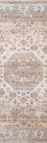 Isolated view of Beige Runner Timeless Charm Spill Proof Washable Rug, showcasing its design