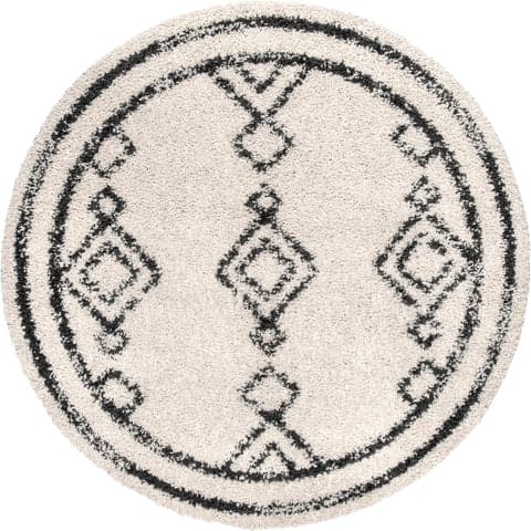 Isolated view of Off White Round Moroccan Diamond Drop Tassel Rug, showcasing its design
