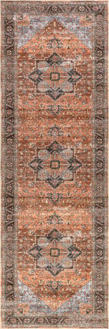 Isolated view of Sienna Brown Runner Ginevra Moody Medallion Spill Proof Washable Rug, showcasing its design