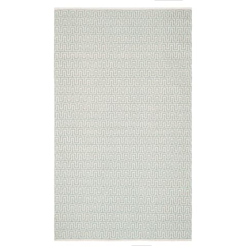 Zipper Handwoven Cotton Rug | Blue/Ivory
