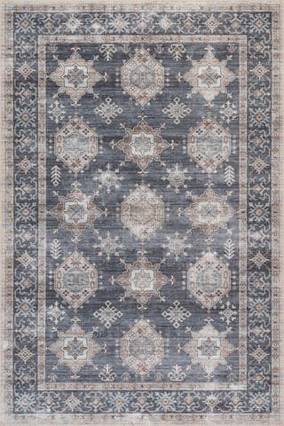 Isolated view of Blue Rectangle Francesca Timeworn Charm Spill Proof Washable Rug, showcasing its design