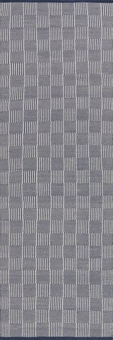 Isolated view of Blue Runner Squares Handwoven Indoor/Outdoor Rug, showcasing its design