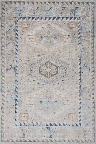 Isolated view of Blue Rectangle Aza Bordered Medallion Washable Rug, showcasing its design