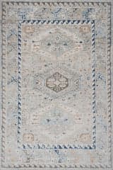 Isolated view of Blue Rectangle Aza Bordered Medallion Washable Rug, showcasing its design