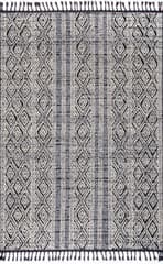 Isolated view of Grey Rectangle Striped Tasseled Rug, showcasing its design