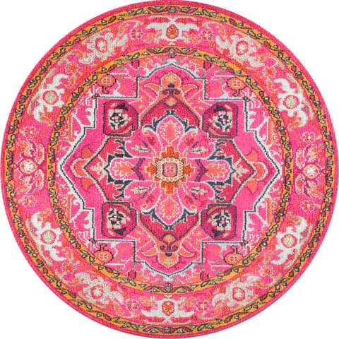 Isolated view of Violet Pink Round Center Medallion Rug, showcasing its design