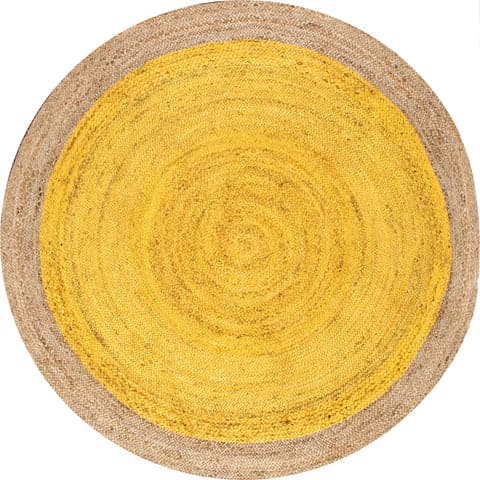 Isolated view of Yellow Round Jute Simple Border Rug, showcasing its design