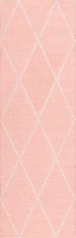 Isolated view of Baby Pink Runner Dotted Diamond Trellis Nursery Rug, showcasing its design