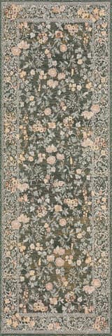 Isolated view of Green Runner Elizaya Transitional Floral Indoor/Outdoor Rug, showcasing its design