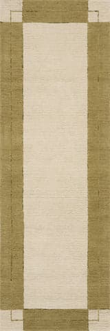 Isolated view of Green Runner Caligo Mid Century Modern Bordered Rug, showcasing its design