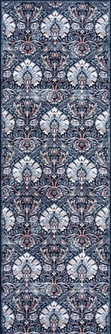 Isolated view of Dark Blue Runner Sati Floral and Paisley Washable Rug, showcasing its design